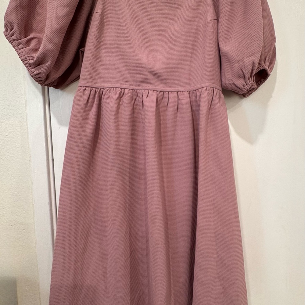 Polagram Rose-Pink Midi Dress with Puff Sleeves